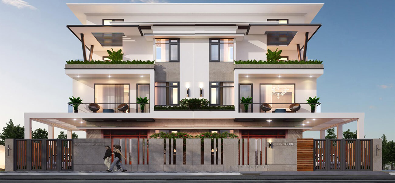 Biệt thự hiện đại 4 tầng song lập với mặt tiền đầy cuốn hút tại Hà Nội