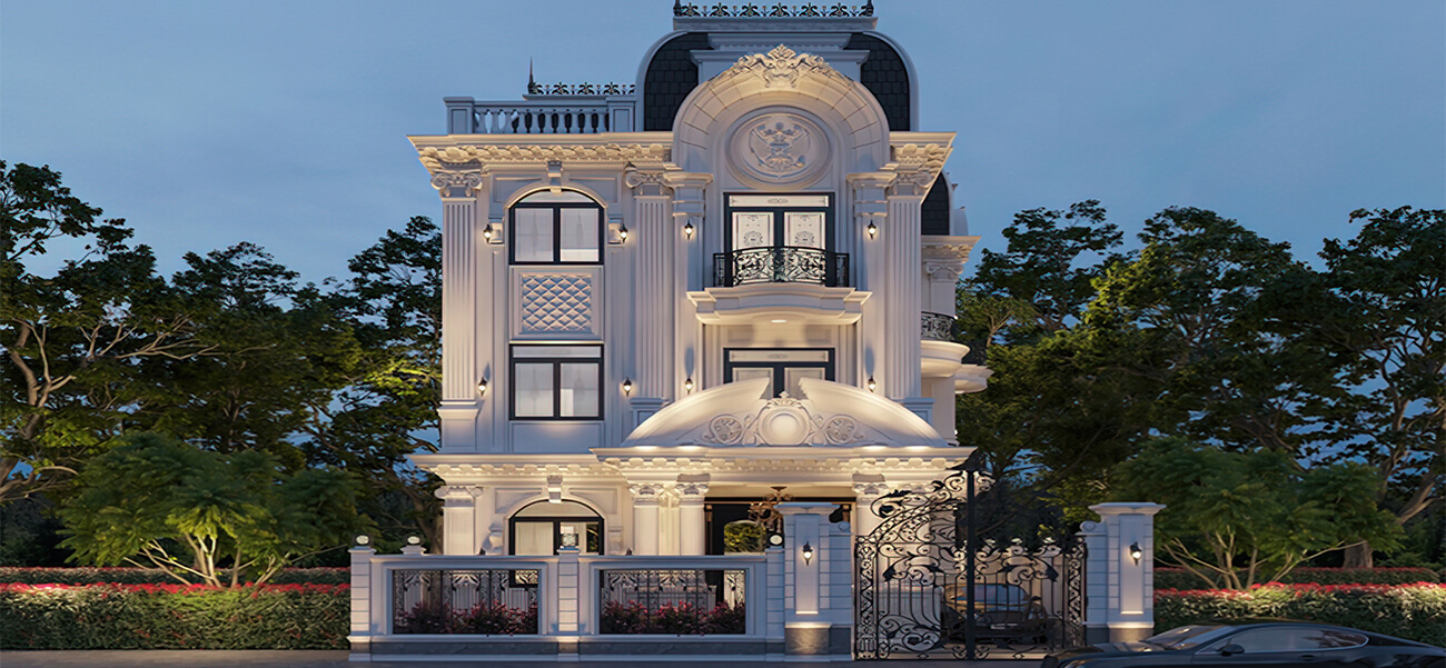 Mẫu biệt thự tân cổ điển 3 tầng đẹp theo kiến trúc kiểu Pháp tại Bình Dương