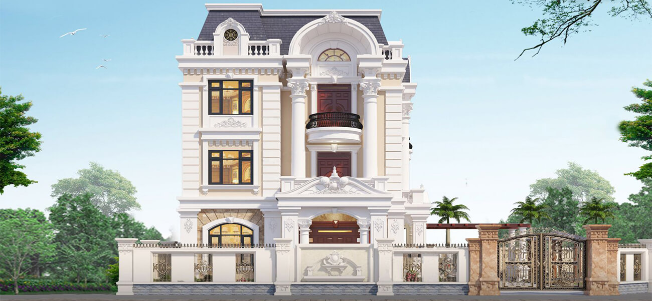 Mẫu biệt thự tân cổ điển Pháp 3 tầng đẹp với mặt tiền rộng 9m tại Hà Nội