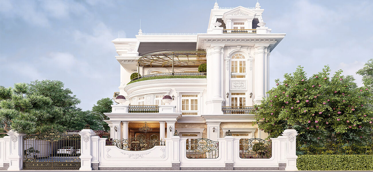 Mẫu thiết kế biệt thự tân cổ điển 3 tầng có gara ô tô tại Thái Nguyên