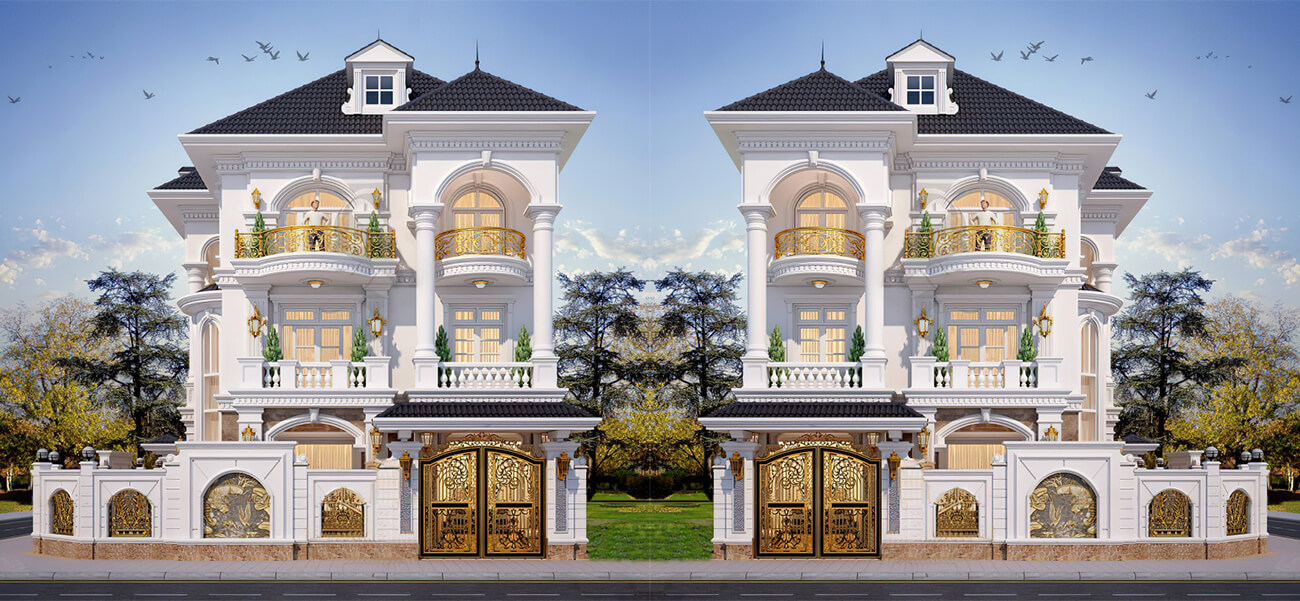 Mẫu thiết kế biệt thự tân cổ điển 3 tầng đẹp mái nhật tại Thái Bình