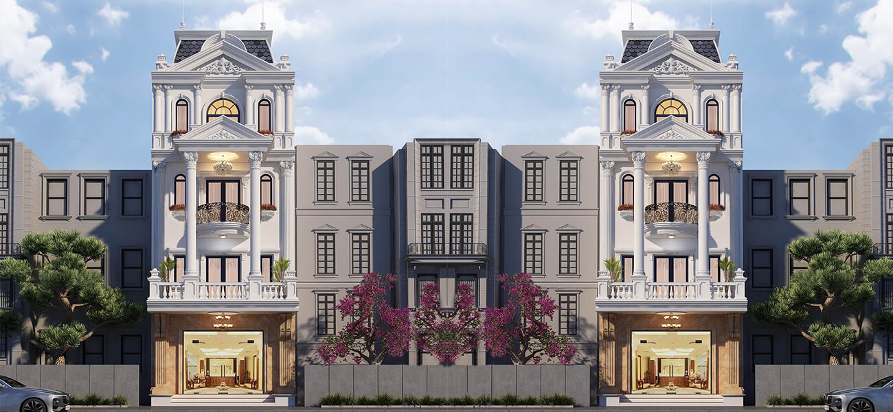 Nhà phố tân cổ điển thiết kế 4 tầng 1 tum sang trọng tại Bình Dương