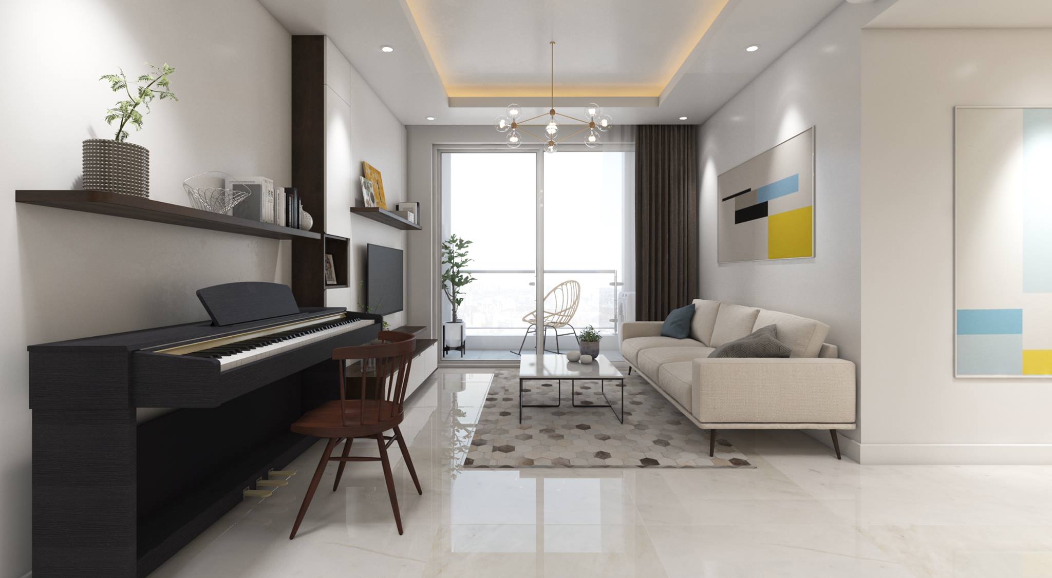 Thiết kế căn hộ chung cư 2 phòng ngủ 70m2
