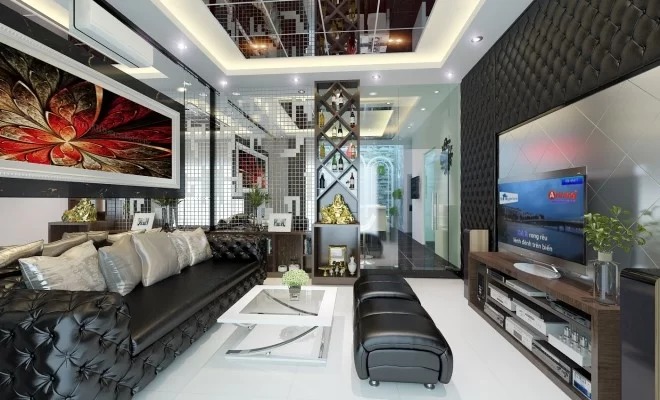 Xây nhà 5 tầng tông màu trắng - đỏ - đen